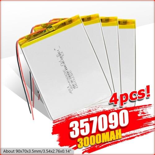 1/2/4 Pcs 3.7V 357090 Lithium Battery 3000mAh Li-po Lipolymer Rechargeable Batteries Cells For Mp5 Dvd Gps Camera Tablet E-book