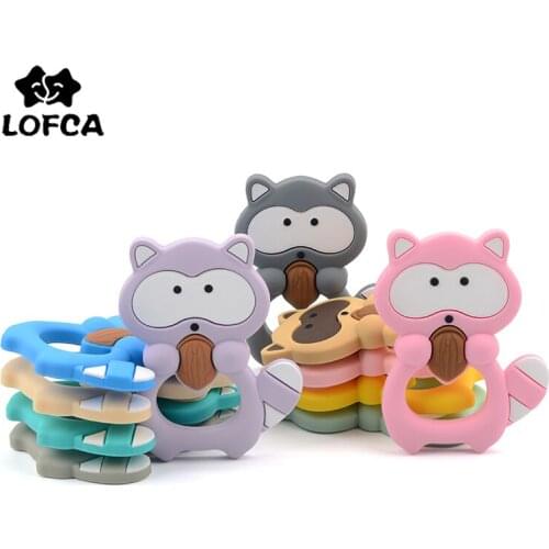 1PC Raccoon Silicone Teether Toys Necklace Accessories Infant Chew Toys Raccoon Silicone Beads Soft teether DIY Baby Teething