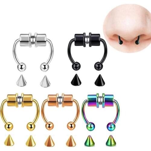 1Pcs Reusable Alloy Magnetic Fake Nose Ring False Nose Non Piercing Septum Hoop Rings nariz Nose Clip Jewelry for Women