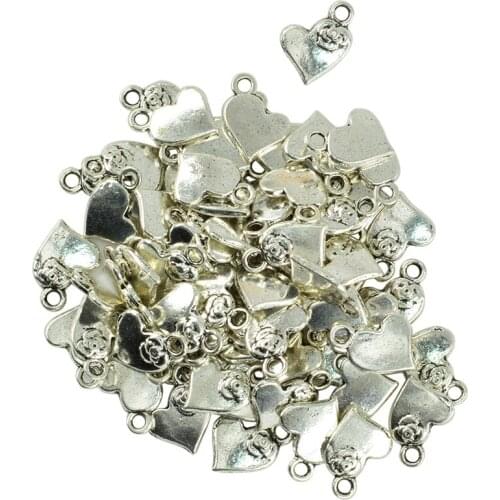 100 Pieces Tibetan Silver 3D Rose Flower Heart Love Valentines Day Charms