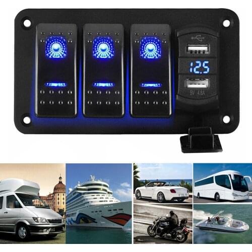 12V/24V 3 Switch Toggle Rocker Boat Switch Waterproof Digital Voltmeter Dual USB Port Car Marine Yacht Camper Trailer Breaker
