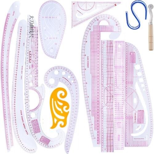 13PCS Sewing Ruler Line French Curve Ruler Cutting Mat Set Yardstick Sleeve French Curve Cutting Knife Ruler Sewing Tool