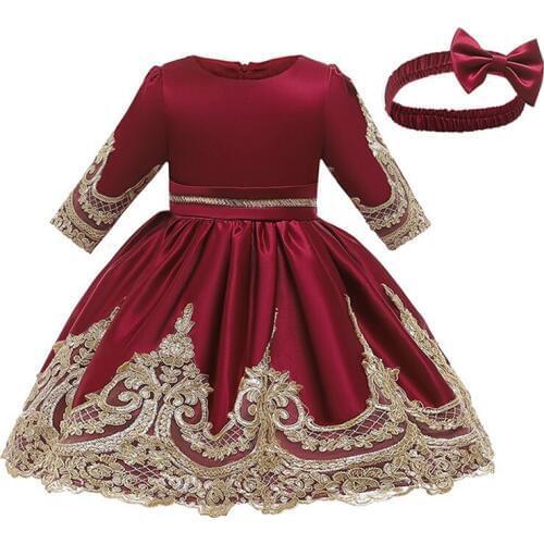 1-5Years Lace Baby Girl Dress With Headband 2PCS Big bow Christening dress Princess Girls Birthday Clothes Wedding Party Costume