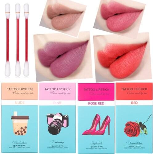 20PCS /BOX Cotton Swab Lip Tint Matte Liquid Lipstick Cigarette Case Cotton Swab Lipstick Lasting Waterproof Matte Lip Gloss