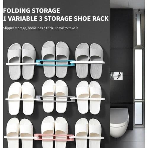 3 In 1 Multifunctional Wall Mounted Shoe Rack Foldable Slippers Shelf Drain Storage Rack Household Bathroom Shoes Organizer