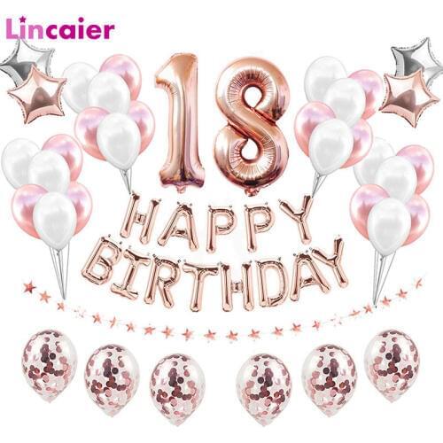 38pcs Number 18 Birthday Balloons 18th Happy Birthday 18 Years Old Party Decorations Rose Gold Pink Silver Boy Girl Supplies