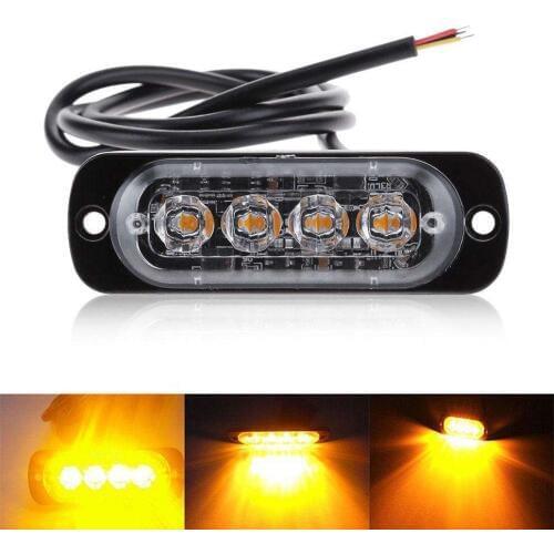 4 LED Strobe Warning Light Strobe Grill Flashing Breakdown Emergency Light Car Truck Beacon Lamp Amber Traffic Light