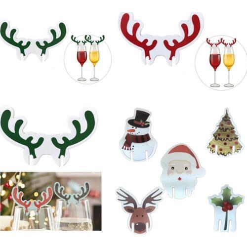 50Pcs Christmas Hat Wine Glass Decoration Santa Claus Snowman Antlers Dining Table Decor New Year Christmas Decorations For Home