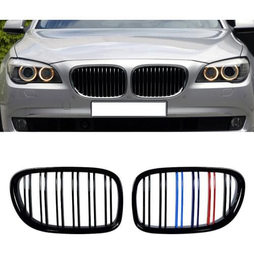 Car 2 Slat Double Gate Grills Front Kidney Grill Gloss Matt Black For BMW F01 F02 F03 F04 7 Series 2009-2015 Auto Accessories