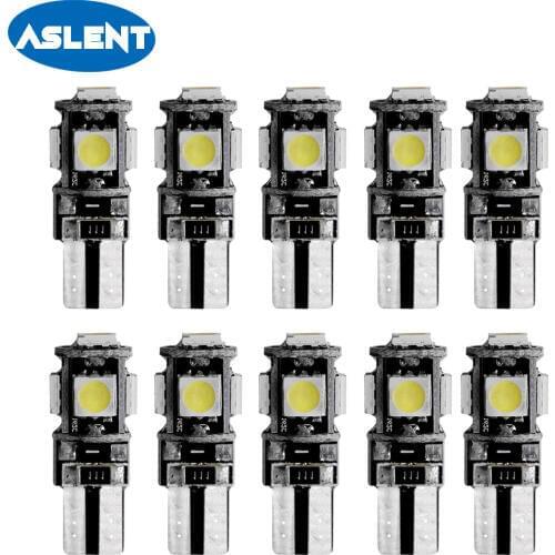 Aslent 10X T10 Canbus Decoder White 5smd Car Light W5w 194 168 Error Bulbs 12V Wedge Lamp Parking Bulb Band Sign Trun Light 12v