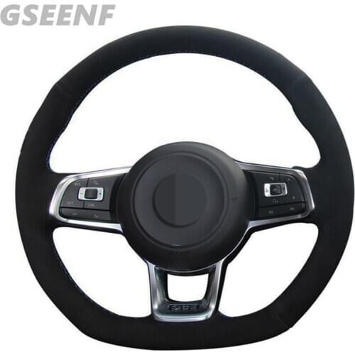 Car Steering Wheel Cover For Volkswagen VW Golf 7 GTI Golf R MK7 VW Polo GTI Scirocco 2015-2016 Black Hand-stitched Suede