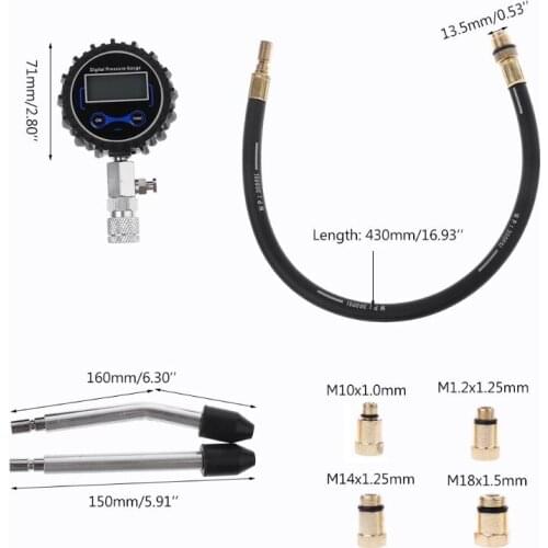 Digital Gas Engine Cylinder Compression Tester Tool Kit Car Motorcycle Pressure Gauge with Adapter