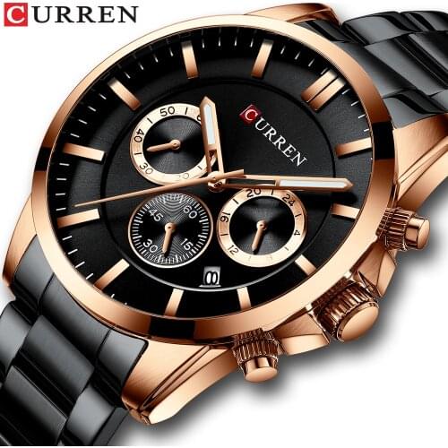 CURREN Military Watch Mens Fashion Style Quartz Stainless Steel Wristwatches with Chronograph and Auto Date Relogio Masculino