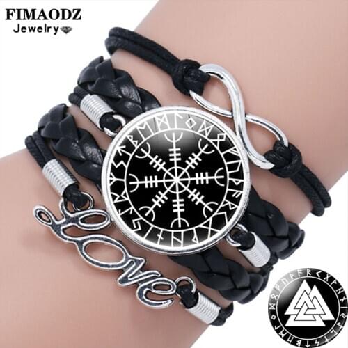 FIMAODZ Viking Compass Bracelet Slavic Norway Viking Valknut Amulet Multilayer Leather Bracelets Bangles Punk Men Wrap Wristband