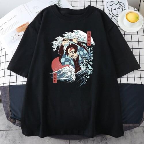 Demons Slayer Ukiyo E Womens T-Shirt Fashion INS 2021 T Shirts Harajuku Loose T Shirts O-Neck Womens Base Tee Shirt Summer New