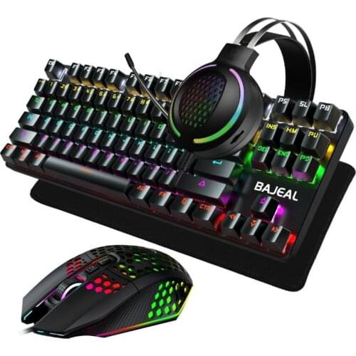 BAJEAL Gaming Mechanical Keyboard And Mouse Combo 87-Key 9-Color Light With RGB Headset Mouse-Pad For PC Mac Windows