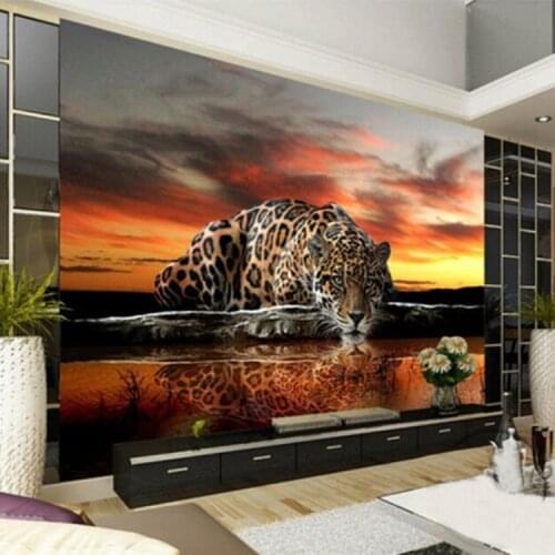 Personality mural tiger leopard forest animal living room sofa bedroom TV background wallpaper KTV bar wallpaper