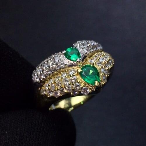 Fine Jewelry Pt900 Platinum Real Diamonds 100% Natural Emerald 0.44ct Gemstones Female Wedding Rings for women Fine Ring