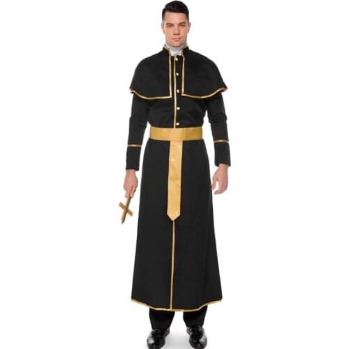 Adult Men Halloween Costume Professional Role-playing Cosplay Priest Roman Priest Black Robe Party Clothes