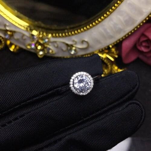 Round Silver Moissanite Ring 1ct 6.5mm D VVS Luxury Moissanite Weding Ring for Women