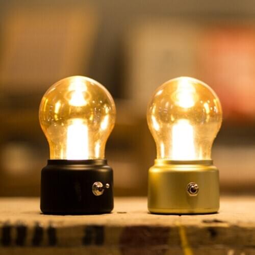 USB Rechargeable Bulb Lights Vintage Retro Gold Cordless Desk Lamp for New Year Holiday Home Study Room Decoration Night Lights