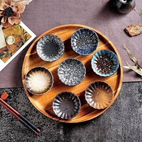 Japanese Retro Flower Small Ceramic Plates Sushi Snacks Dishes Kitchen Vinegar Seasoning Saucer Household Dinnerware