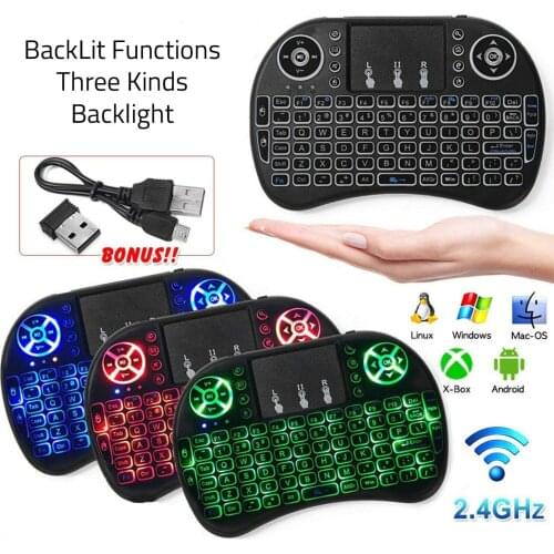 Mini Wireless Keyboard I8 Backlit English Russian French Spanish Portugal 2.4GHz Air Mouse Remote Touchpad for Android TV Box PC