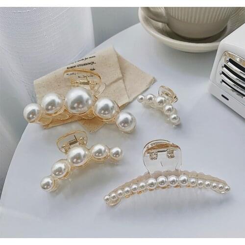 Fashion Metal Korean Pearl Hairpin Ladies Elegant Temperament Cross Claw Clip INS Girls Popular Headwear Shark Clip Jewelry