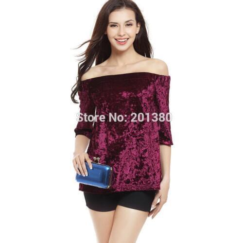 Fashion Women T Shirt Slash neck Sexy Solid color Tops Velvet 2019 New Arrival for Summer Party