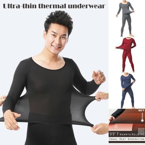 Men Seamless Elastic Thermals Inner Wear Constant Temperature Ultra-thin Underwear Suit Top Pants NIN668