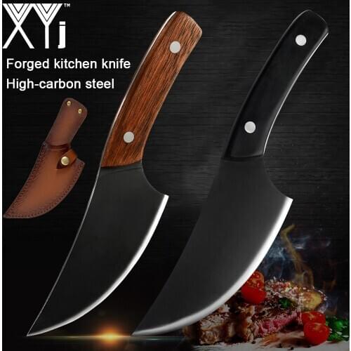 XYj 5.5'' inch Butcher Knife Set Leather Cover Sheath Chopping Cutting Slicer Stainless Steel Full Tang Blade Bone Wood Handle