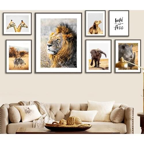 Wall Art Canvas Painting Lion Giraffe Zebra Elephant Rhino Camel Animal Nordic Posters Prints Pictures Modern Kids Room Decor