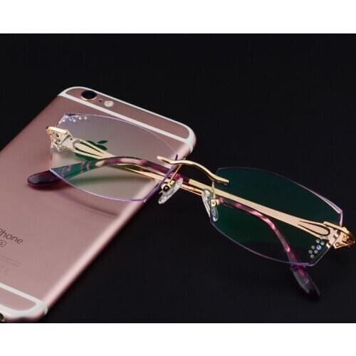New Eight-hole Screw-free Korean Rimless Diamond Trimmed Womens Glasses for Myopia Myopia Glasses Women Reading Glasses