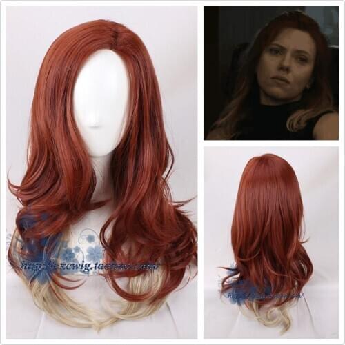 Movie Black Widow Natasha Romanoff Wig Cosplay Dark Red Blonde Gradient Heat Resistant Synthetic Hair Wig + Wig Cap