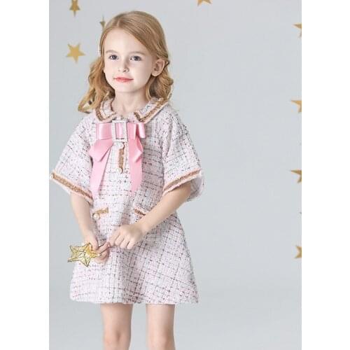 Autumn European Little Girls' Dress Quality Bowknot Childrens Princess Dress Vacation Baby Sweet Pink Fashion Causal Dress