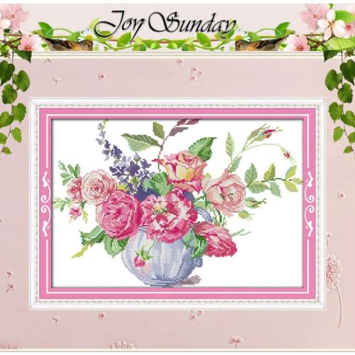 Rose vase (4) Patterns Counted Cross Stitch 11CT 14CT Cross Stitch Set Wholesale Flower Cross-stitch Kit Embroidery Needlework