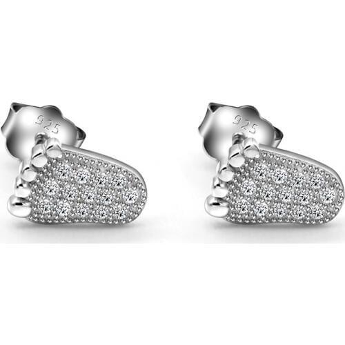 925 Sterling Silver Stud Earrings Baby Small Foot Shape Zircon Earrings For Women Girls Korean Fashion Jewelry Cute Gift