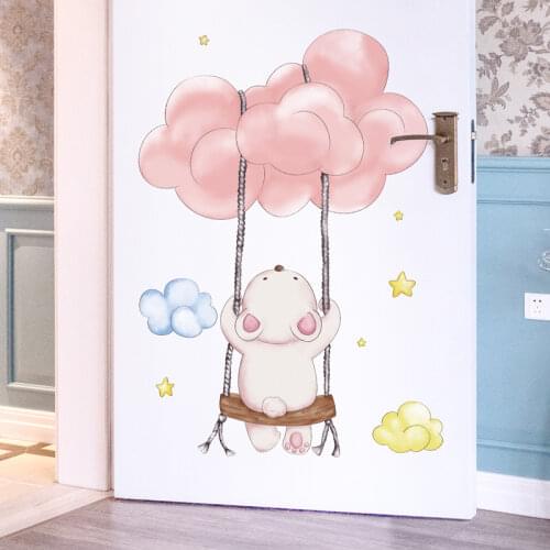 [SHJUEHEZI] Bear Swing Wall Stickers DIY Cartoon Clouds Wall Decals for Kids Rooms Baby Bedroom Children Nursery Home Decoration