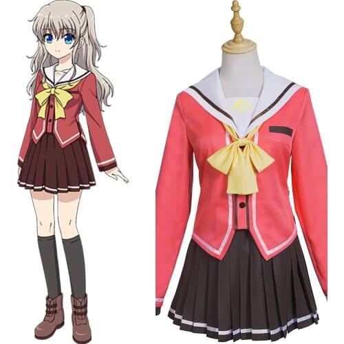 Anime Charlotte Tomori Nao Yusa Nishimori School Uniform Cosplay Costumes Full Set Adult Sailor Suit ( Top + Skirt + Bow Tie )