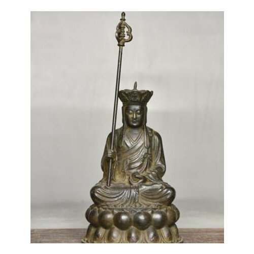 5.6" Tibetan Bronze Ksitigarbha Boddhisattva Netherworld Leader Buddha Statue