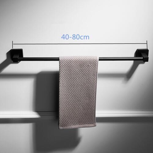 Punch Free Towel Rack Nordic Black Wall Towel Bar Bathroom Towel Rack Single Rod Solid 304 Stainless Steel Bathroom Rack