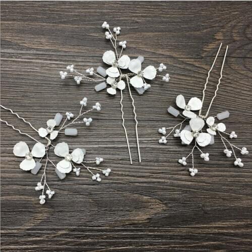 3PCS/set Bridal Wedding Headwear white paint Flower pearl hairpins Party Pageant Hairpin Bridesmaid Hair Jewelry Accessories
