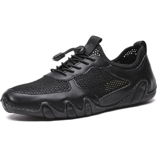 Summer Black White Genuine Leather breathable Fashion Casual Shoes Men Octopus Male Footwear casual outdoor sports shoes