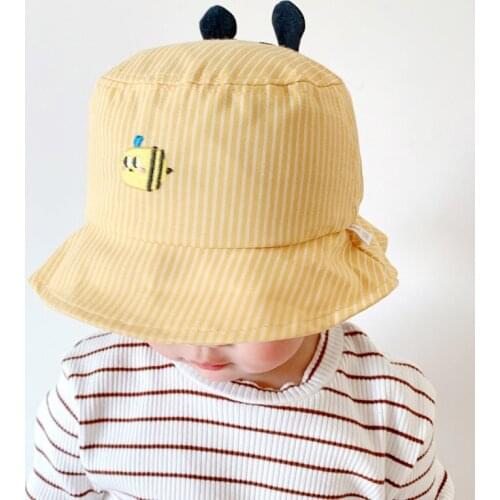 Spring Summer Baby Hats Lovely Cartoon Honeybee Outdoor Sun Hats Kids Boys Girls Stripe Beach Caps Autumn Cotton Fisherman Hat