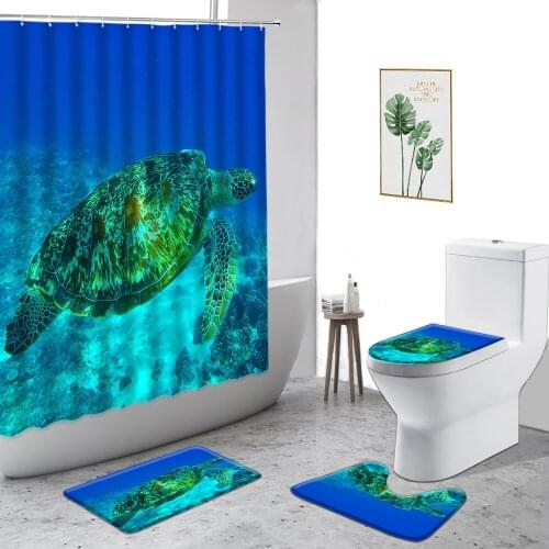 3D Turtle Waterproof Shower Curtain Creative Marine Animal Bathroom Set Non-Slip Carpet Toilet Cover Bath Curtains With Hooks