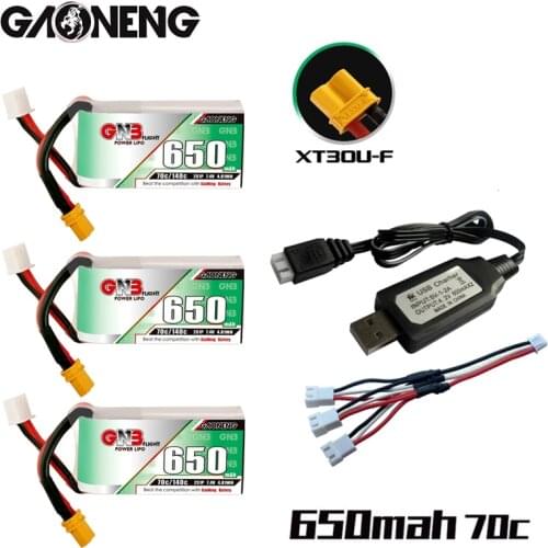 Gaoneng GNB 2S 7.4V HV Lipo Battery Charger Set 650mAh 70C/140C with XT30U-F Plug for DYS FPV Racing Drone 4 Axis RC Drone Parts