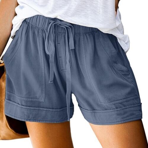 2021 Women Shorts Comfy Drawstring Splice Casual Elastic Waist Pocketed Loose Short feminino шорты женские pantalon corto mujer