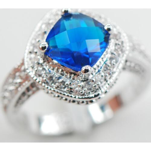 Blue Crystal Zircon Fashion Women 925 Sterling Silver Ring F894 Size 5 6 7 8 9
