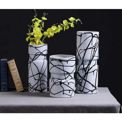 White Black Long Line Cylinder Flower Vase for Wedding Decoration