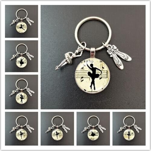 Ballet dancer figure silhouette keychain glass convex ballet girl oil painting keychain suitable for girls who love dancing